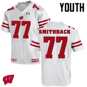 Youth Wisconsin Badgers NCAA #77 Blake Smithback White Authentic Under Armour Stitched College Football Jersey OT31U18LF